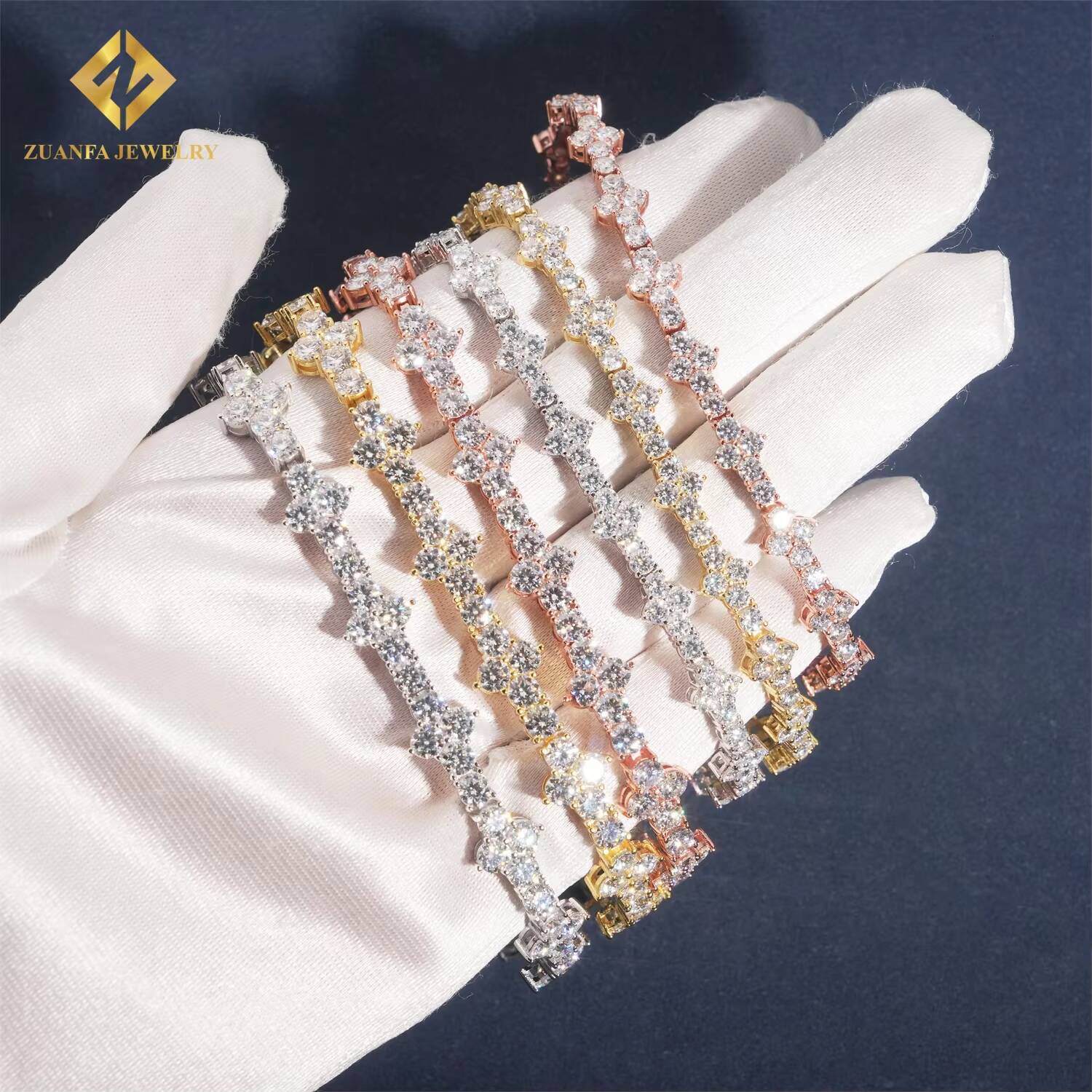 Ready to Ship Mini Cross Cluster Moissanite Tennis Bracelet Necklace 3mm 4mm Iced Out 925 Silver Tennis Bracelet Hip Hop Jewelry