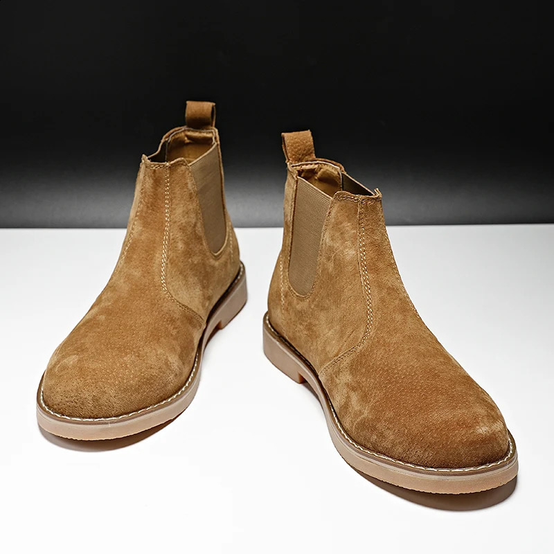 Basic Boots Men Shoes Fashion Chelsea Boot Winter Suede Leather Vintage Ankle Boots Warm Fur Classic Daily Office Handmade 251023