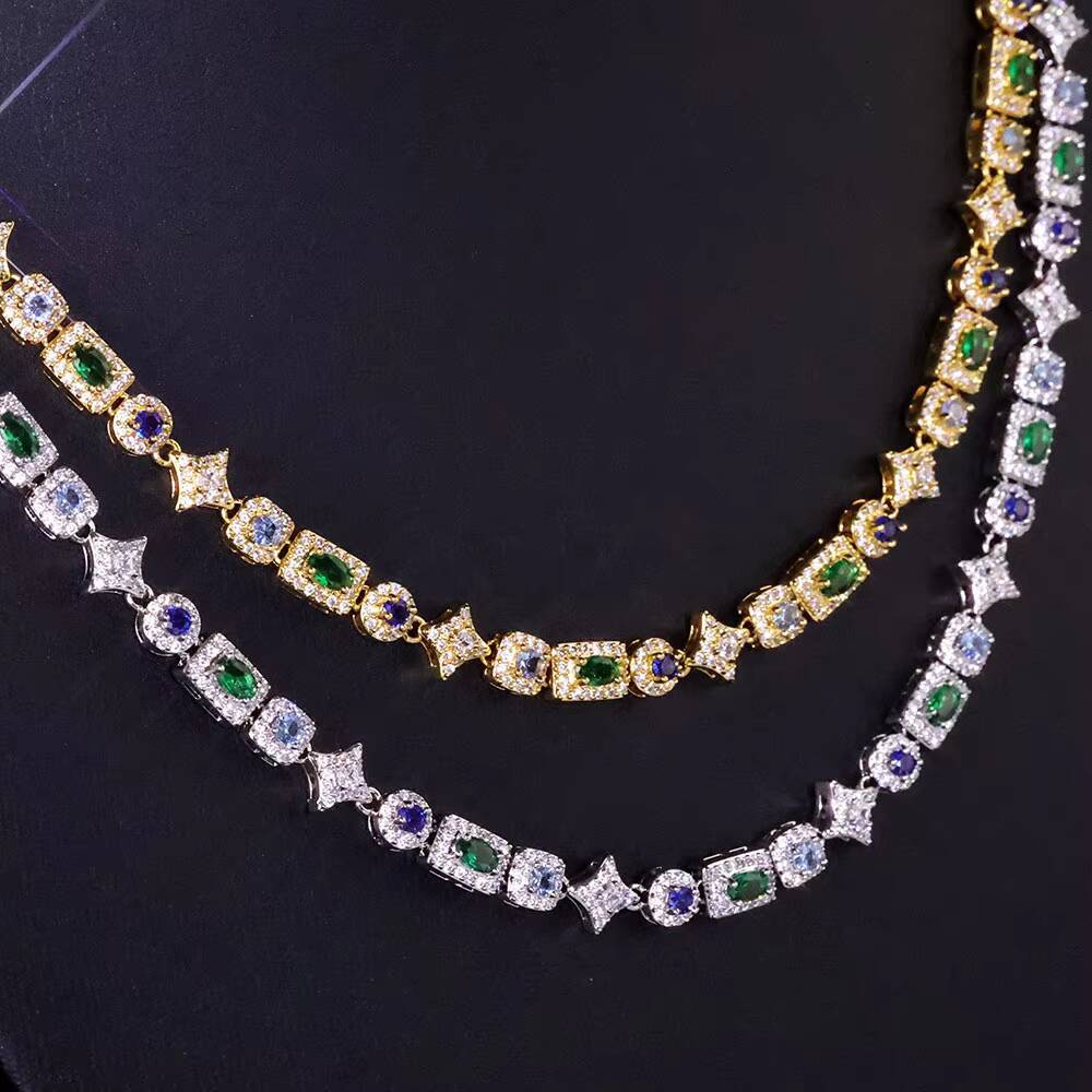 6mm Iced Out Diamond Star Chain Bracelet Colorful Geometric Moissanite Brass Hip Hop Fine Jewelry