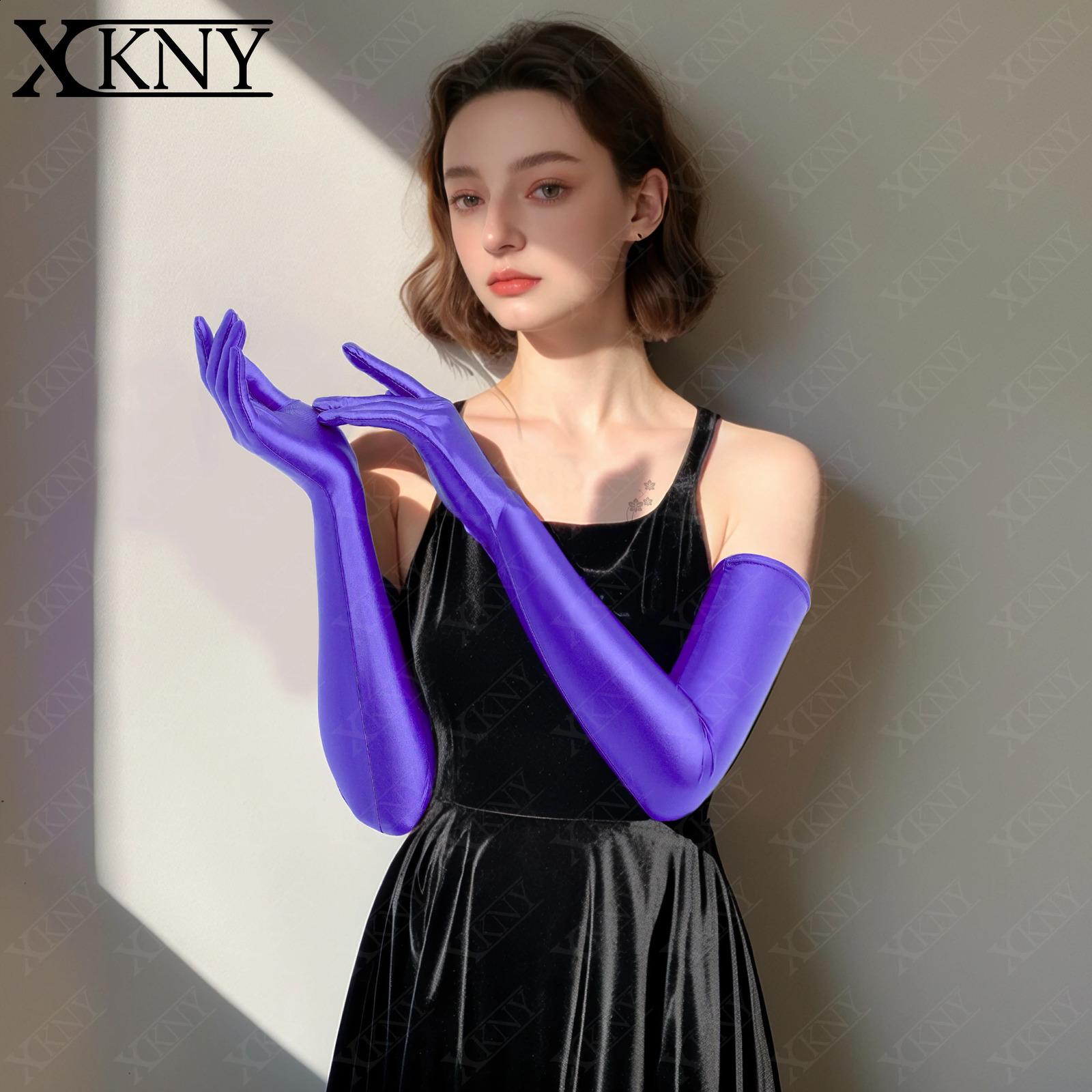 XCKNY glossiness series gloves glossy connected finger gloves high elasticity ultra long gloves shiny roleplaying dress gloves 251027