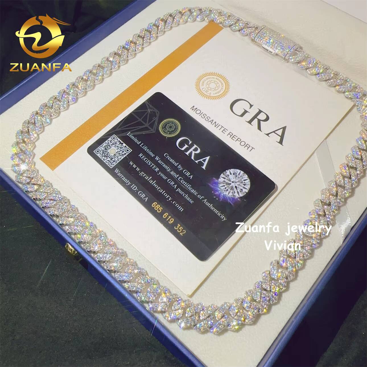 Pass Diamond Tester VVS Moissanite Diamond Buss Down Sterling Silver 925 Hip Hop Jewelry 12MM Cuban Link Moissanite Necklace