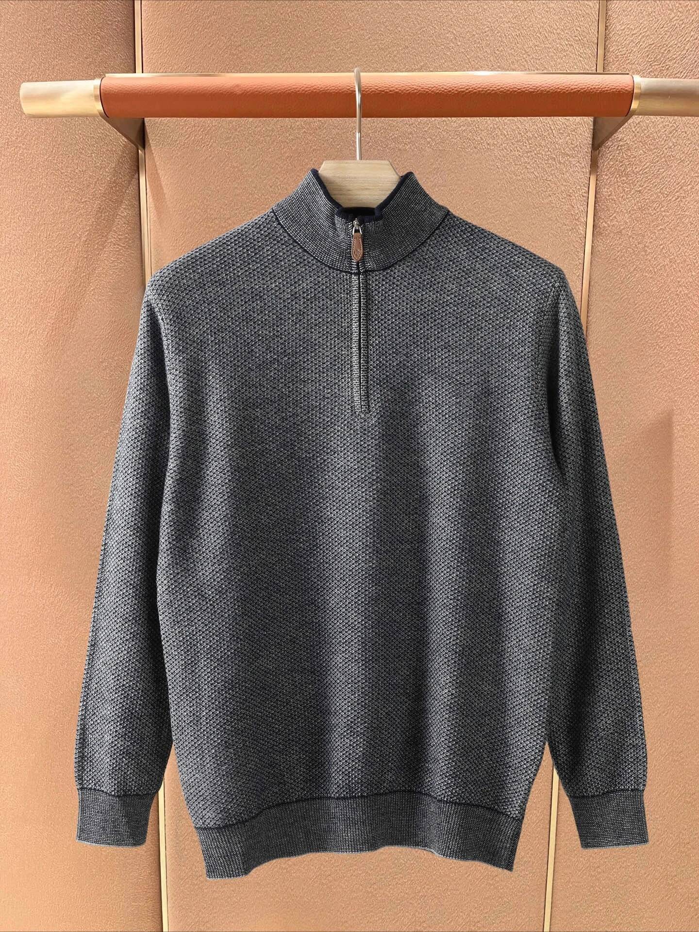 LP Italy 25Aw Embroidered Letter Wool Men's Semi-Zip Knitted Sweater