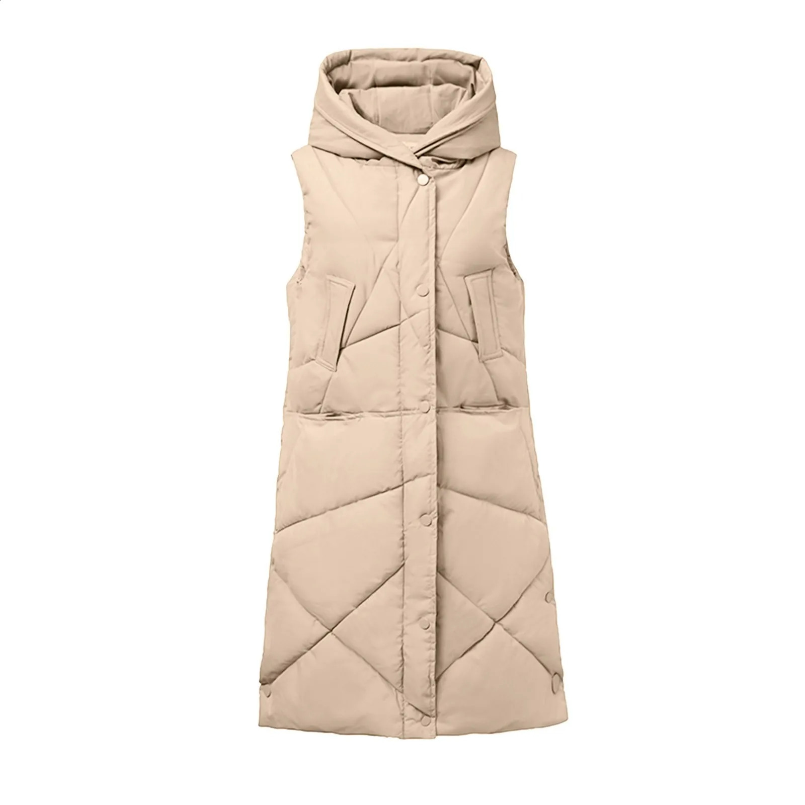Sleeveless Coat Sweater Vests For Women Long Hoodie Warm Down Coat With Pockets Quilted Outdoor Jacket Vests Woman Winter 251027