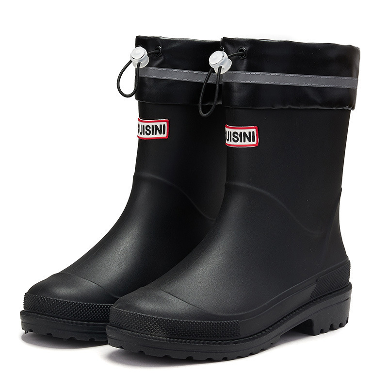 Designer Women's Waterproof Non-Slip Cotton-Padded Warm Mid-Calf Rain Boots Soft Sole Comfortable Drawstring Shoes