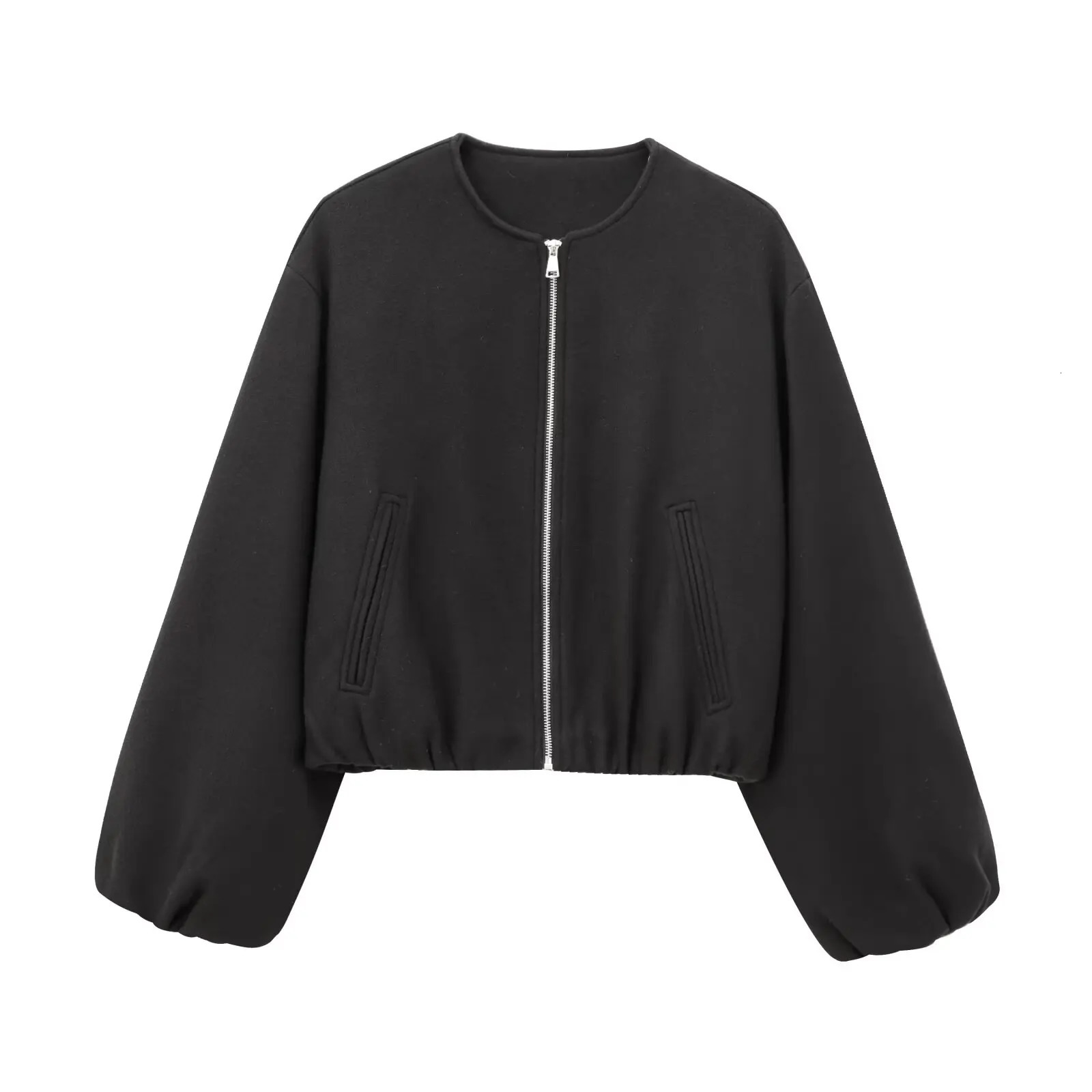 MUJER Black Bomber Jackets for Women Zipper Varsity Jackets Women Soft Cropped Jackets Woman 2025 Long Sleeve Winter Coat Female 251028