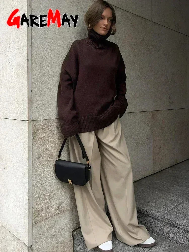 Autumn Womens Knitted Sweater Oversize High Collar Yellow Vintage Pullover Soft Winter Warm Vintage Red Sweaters for Women 251027