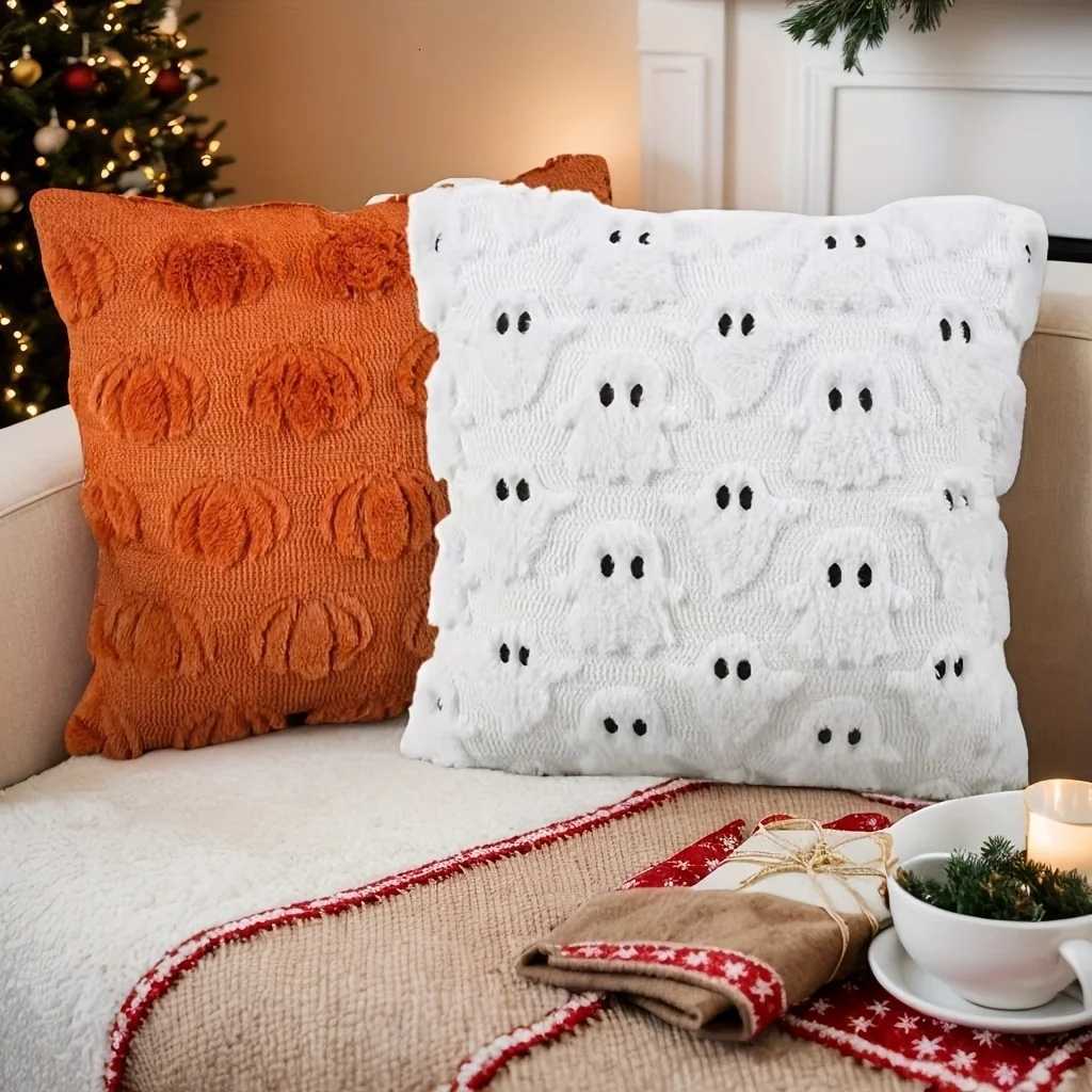 Pillow Case 12pcs Halloween Plush Cover Pumpkin Ghost Pattern Cushion Case Festive Decor for Living Room Bedroom Throw Covers C251028