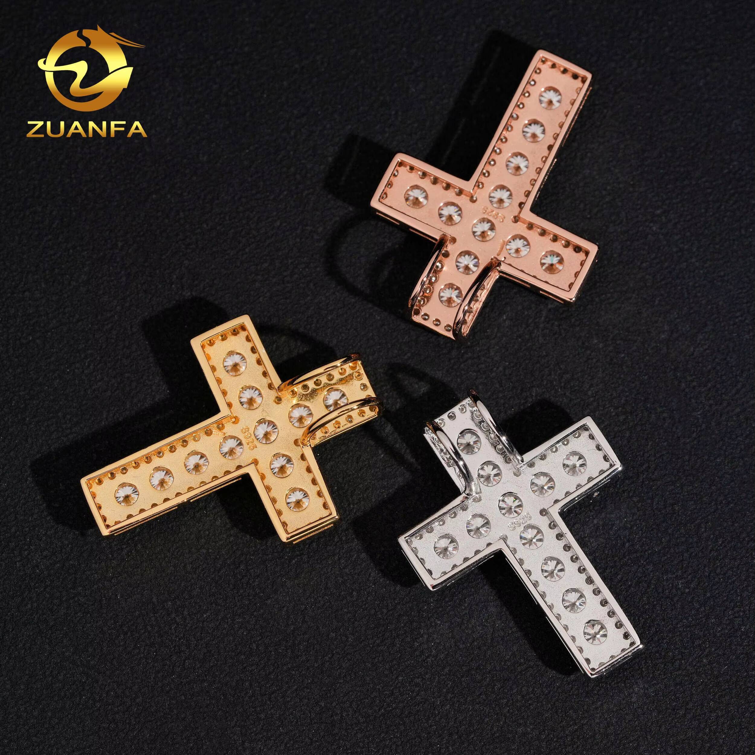 Affordable Halo Setting One Row Cross Pendant VVS Moissanite Pendants Iced Out Jewelry Custom Cross Pendant