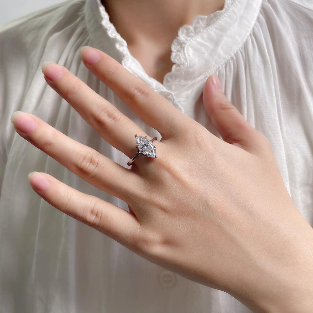 TaiYang GRA 3CT 7x14 Marquise Cut Moissanite Ring for Women, Luxurious 925 Sterling Silver Wedding Engagement Diamond Ring with Moissanite Certificate