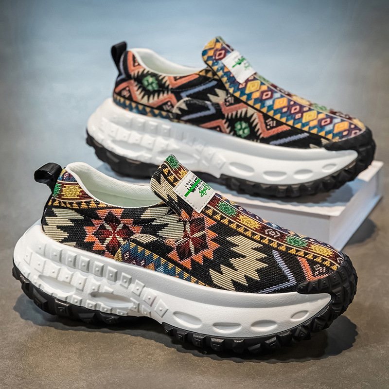 2025 Men's shoes spring breathable embroidered dad shoes thick soles increase the height of lazy people pedals casual sneakers trendy shoes