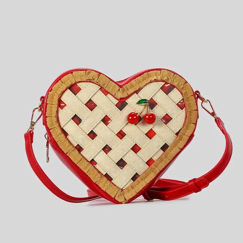 Sweet Love Hearts Shaped Crossbody Bag for Women Cute Cherry Ornament Red Shoulder Bags for Girls Funny Small Phone Purses 2025W251028