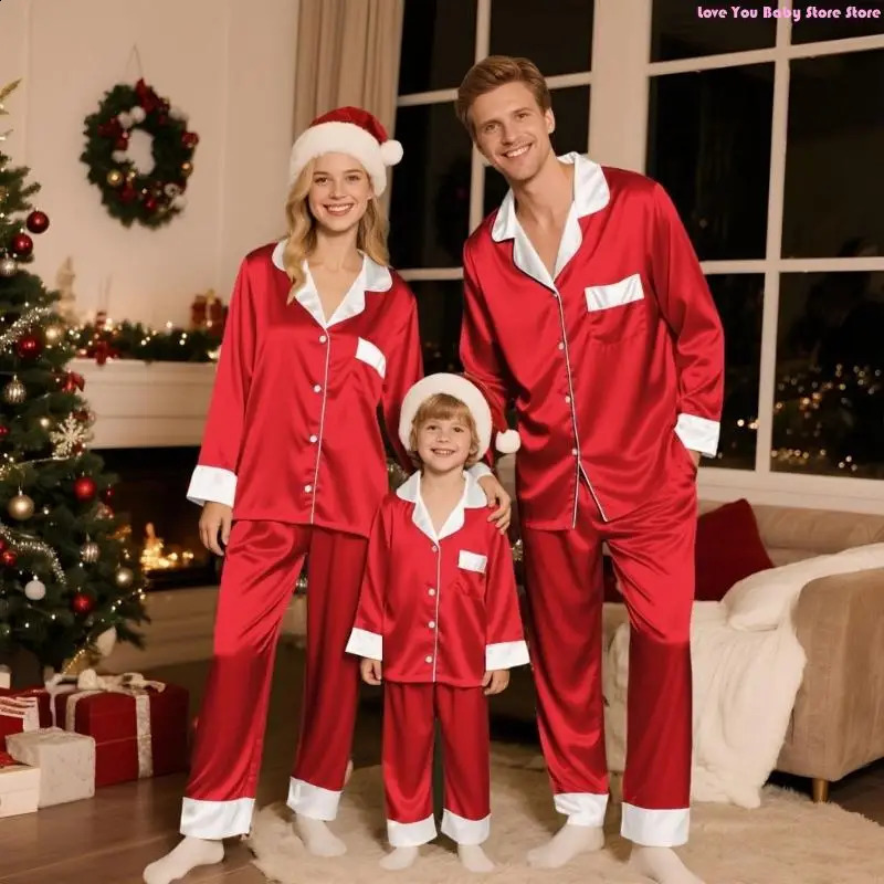 2025 Family Christmas Pajamas Matching Sets Silk Satin Casual Matching Set for Family 195F 251027