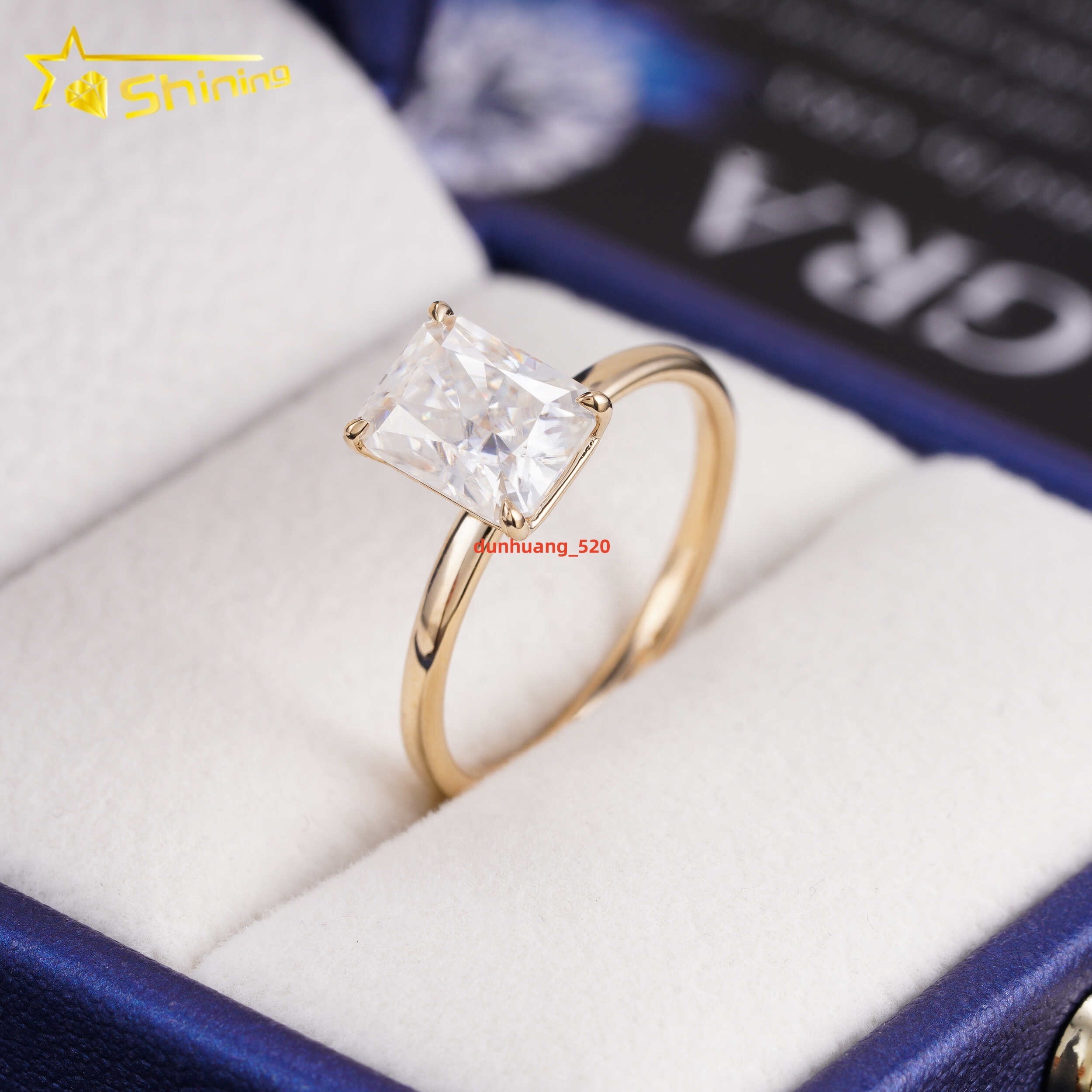 Luxury 2ct Solitaire Diamond Radiant Cut D VVS 14k Gold Moissanite Engagement Wedding Ring