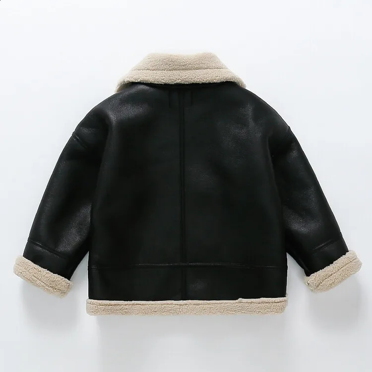 Baby Girl Clothes Windbreak Jacket Kids Girls PU Leather Lamb Wool Outerwear For Autumn Winter Warm Thicking Children Coats Tops 251027