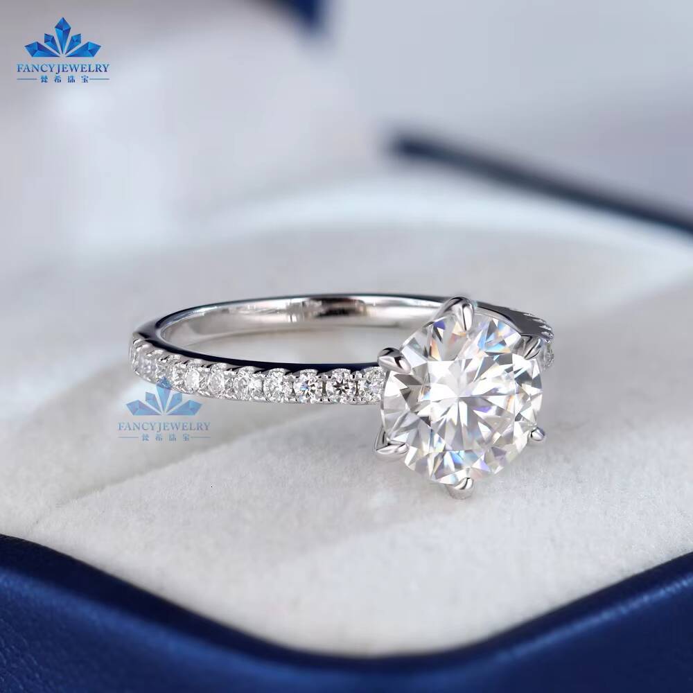 1ct Moissanite Engagement Ring for Women 65mm Round Shape 925 Silver Trendy Jewelry for Weddings Parties Unisex Gift