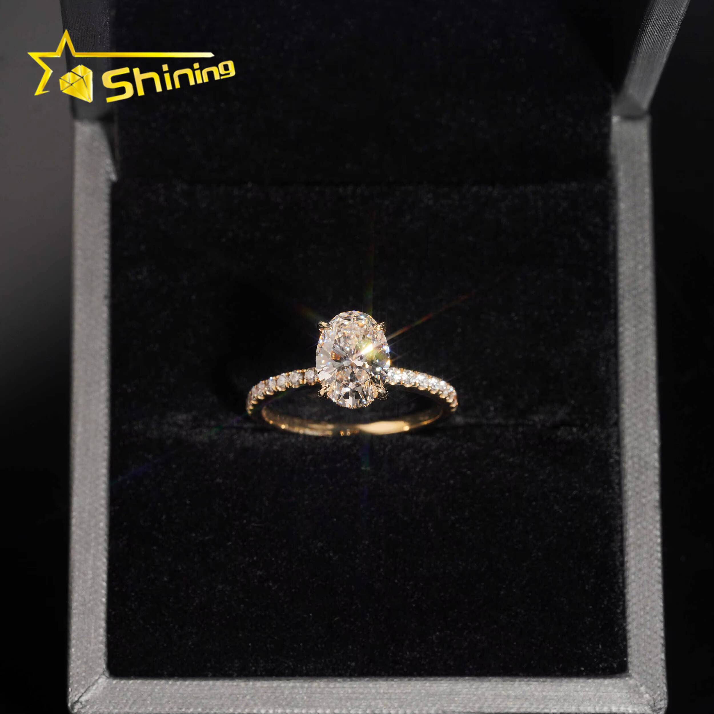 Halo Oval 2CT Lab Diamond Wedding Ring 925 Sterling Silver Gold Plated Half Paved Band Lab Grown Diamond Engagement Rings