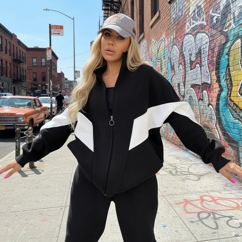 Two Piece Sets Women Y2k Pant Set Tracksuit Jogger Sweatshirts Autumn Winter Sports Elastic Waist Streetwear Pants Matching Sets 251027