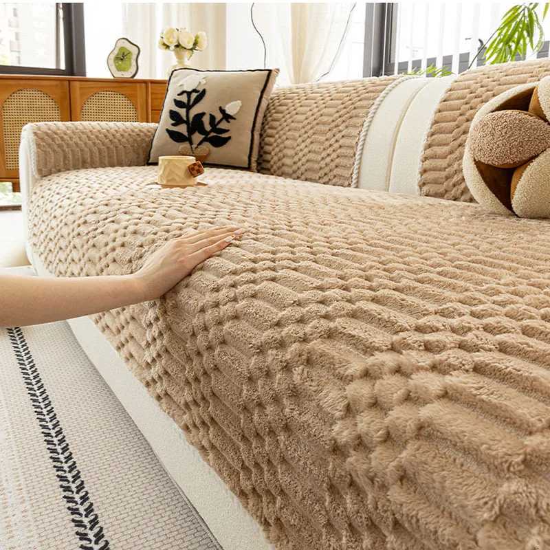 Thickened Faux Rabbit Fur Soft Sofa Cover Keep Warm AntiCat Scratching Sofa Protector Autumn and Winter Sectional Seat Cushion C251028