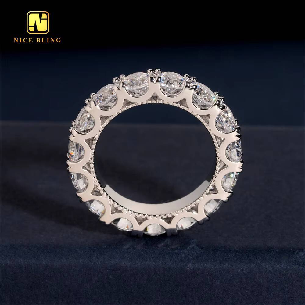 5MM Diamond One Row Daily Wear Ring Hip Hop Moissanite Rapper Brass 5A Moissanite Fine Jewelry Diamond Iced Out Ring for Men