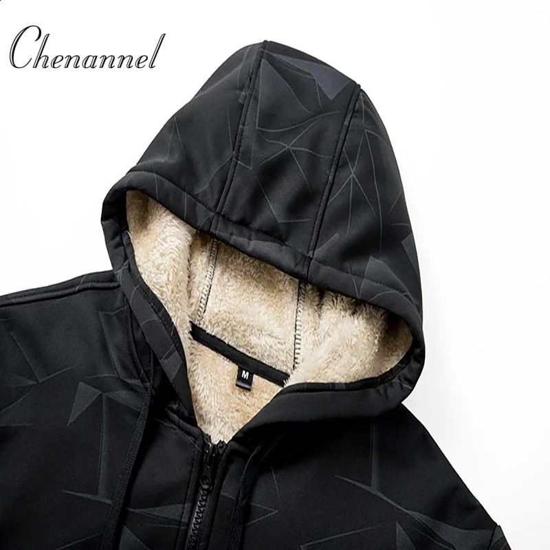 Autumn and Winter Lamb Fleece Coat Mens Trendy Print with Thick Hoodie Jacket 251027