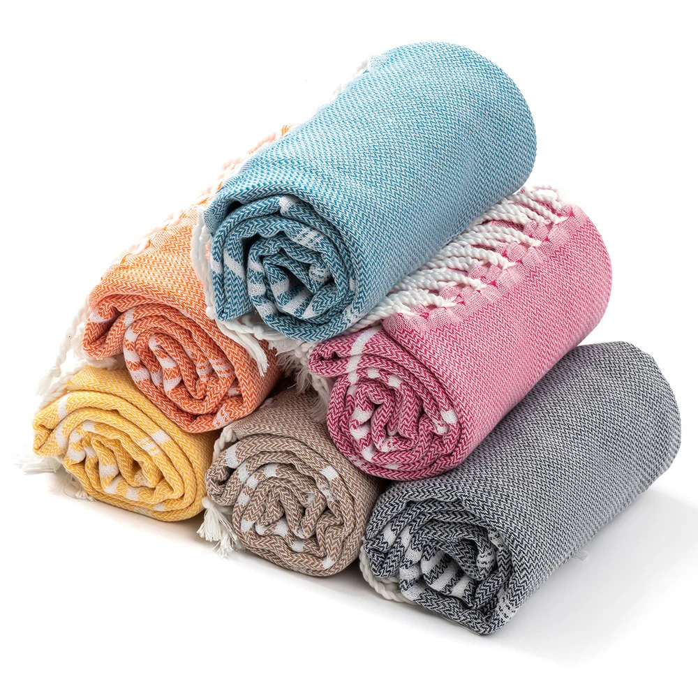 Cotton Striped Turkish Sports Bath Towel with Tassels Travel Gym Camping Sauna Beach Pool Blanket Absorbent Easy Care 251028