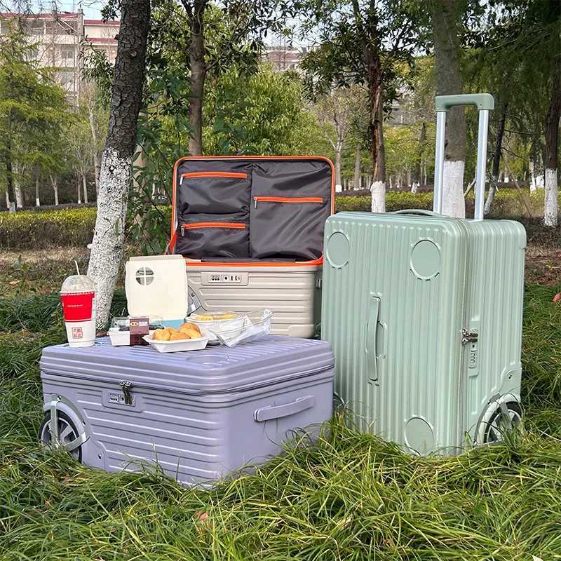 New outdoor camping largewheel luggage with side opening largecapacity PC travel suitcase singledirectional wheels 24inch W251028