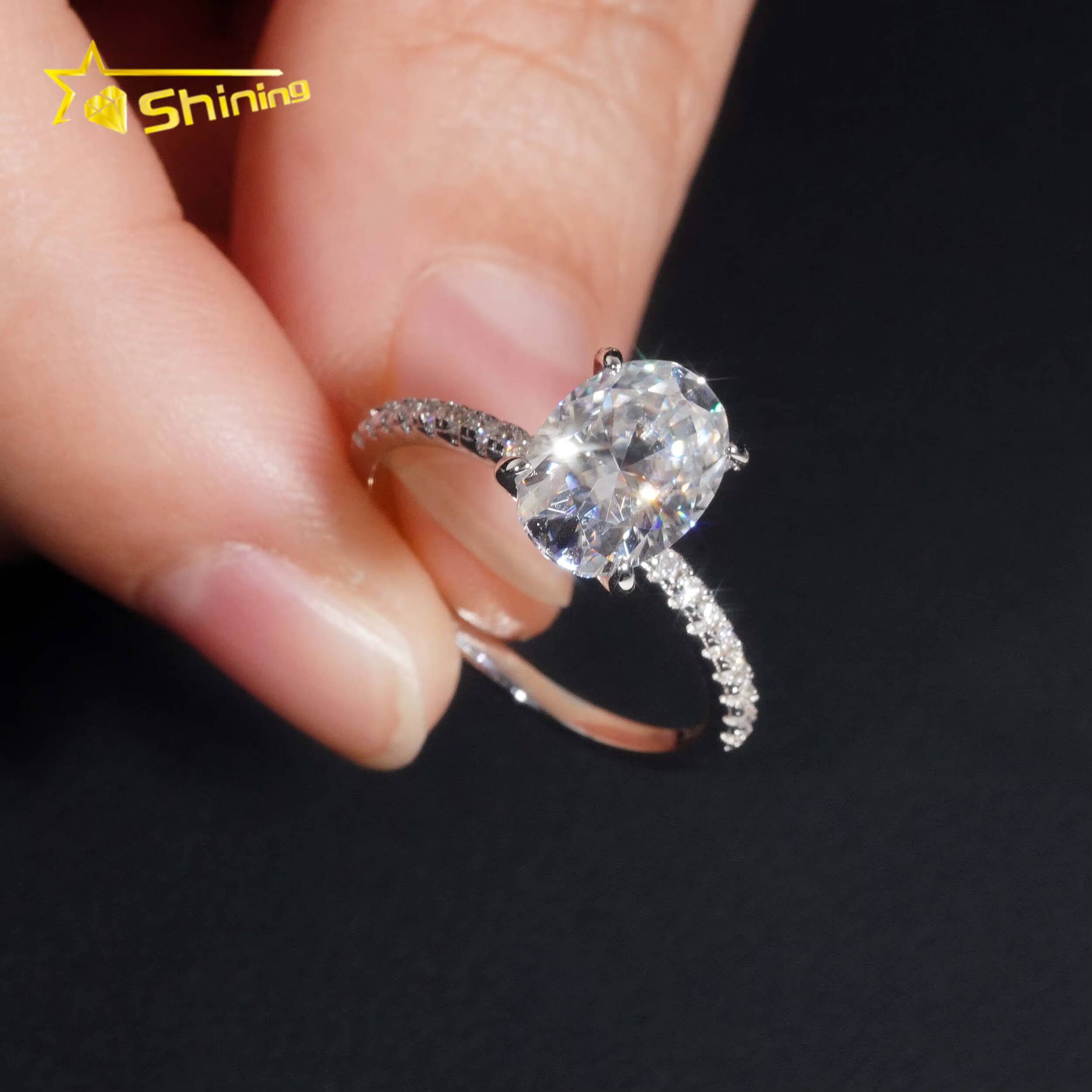 Fine Jewelry Woman Finger Rings Pass Diamond Tester Sterling Silver 7x10MM 25CT Oval Cut Moissanite Engagement Ring