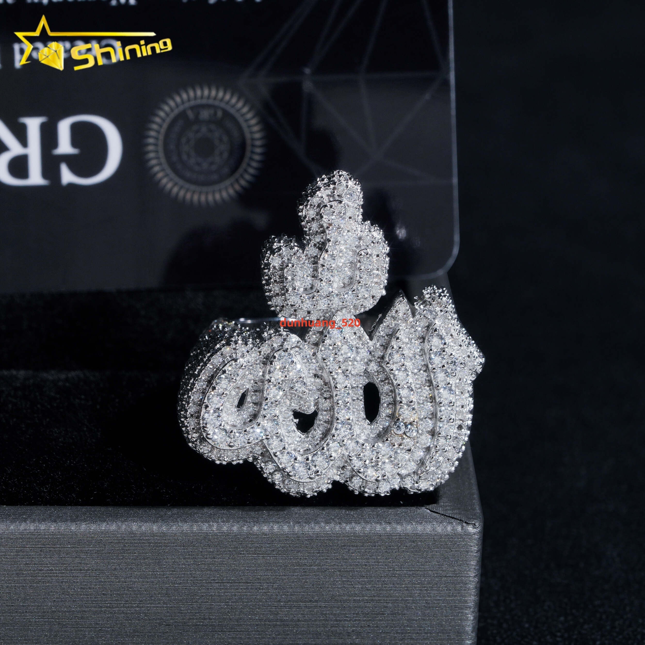 GRA Pass Diamond Tester 925 Sterling Silver Gold Plated Hip Hop Jewelry New Style VVS Diamond Moissanite Men Ring Allah