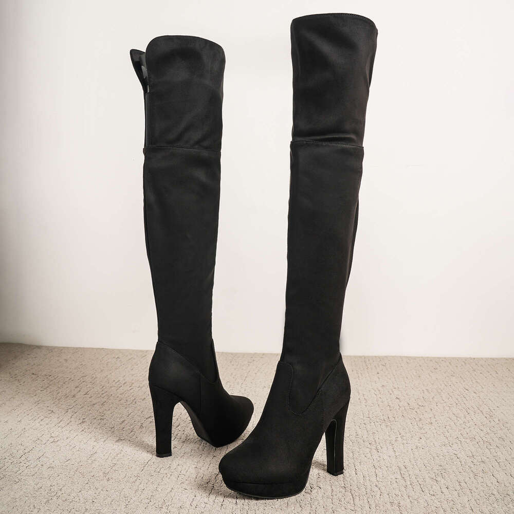 DREAM PAIRS Women's Black Chunky Thigh Over The Knee High Heel Boots