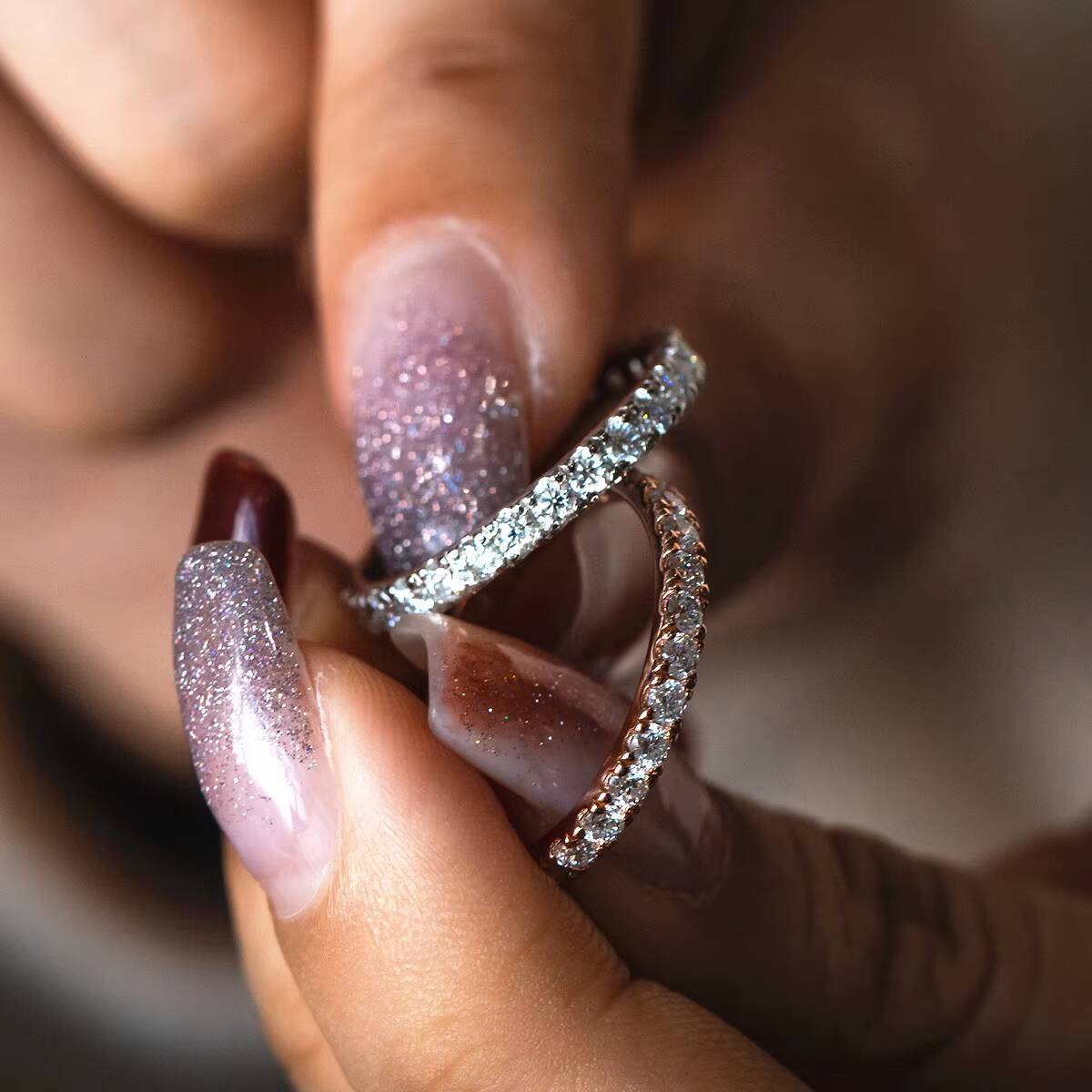 Popular 18k Gold Plated 2mm 3mm 925 Sterling Silver Eternity Moissanite Band Ring