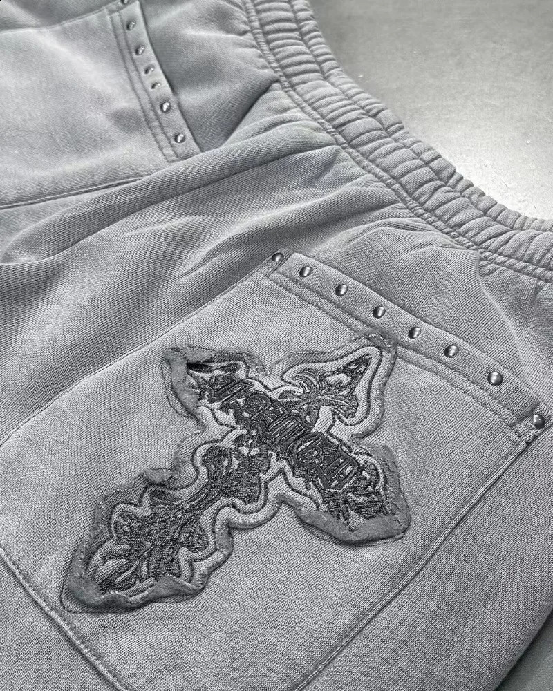 American high street gray cross fluff women men hoodie Y2K personality fashion casual top clothing oversized loose sweatshirt 251027