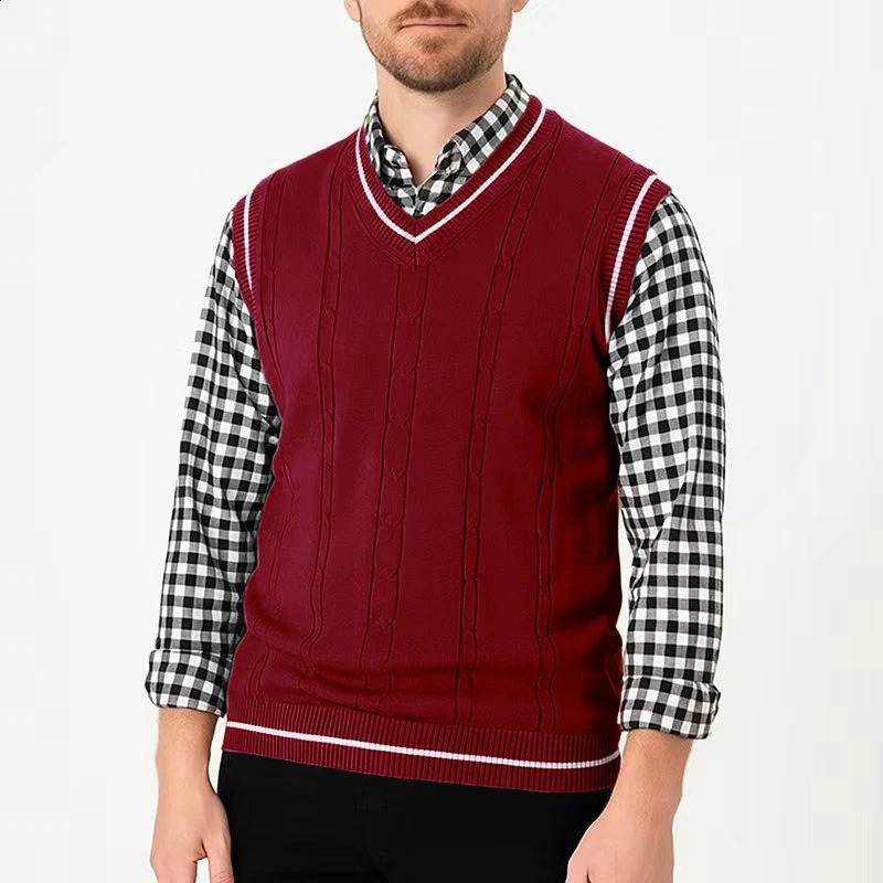 Mens Sleeveless Sweater Vest Lightweight VNeck Pullover Casual Classic Knitted Waistcoat Business Tank Tops 251016