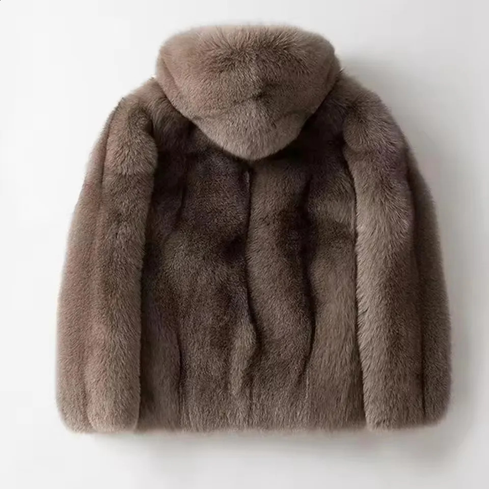 Autumn Winter Mens Fox Fur Coat Fashion Thicken Hooded Jacket Temperament Leisure Warm Fur Jacket Street 251027