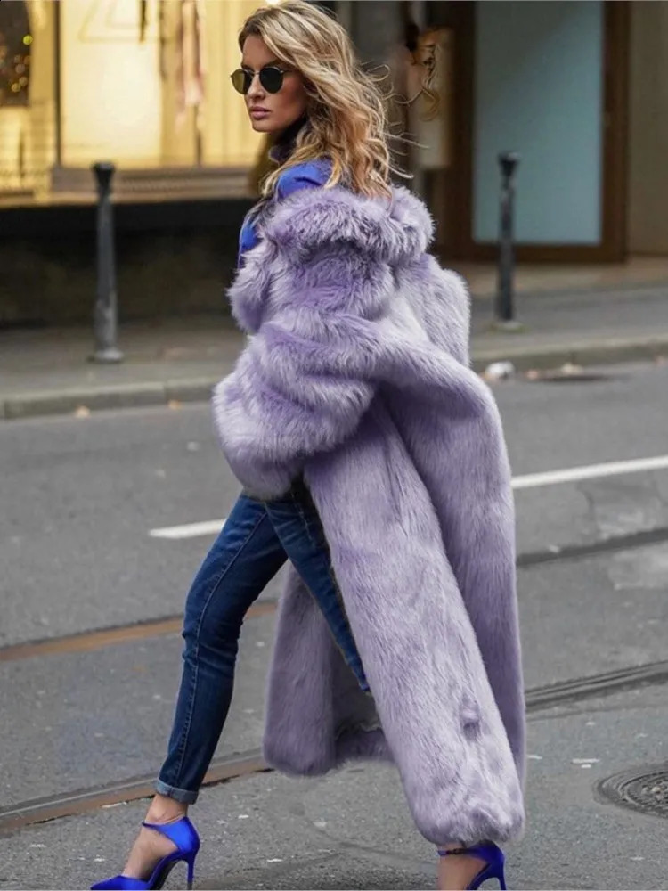 Long Fur Coat Women Winter Outfits High Quality Purple Faux Jacket Thick Warm Womens Clothes Fluffy Coats 251018