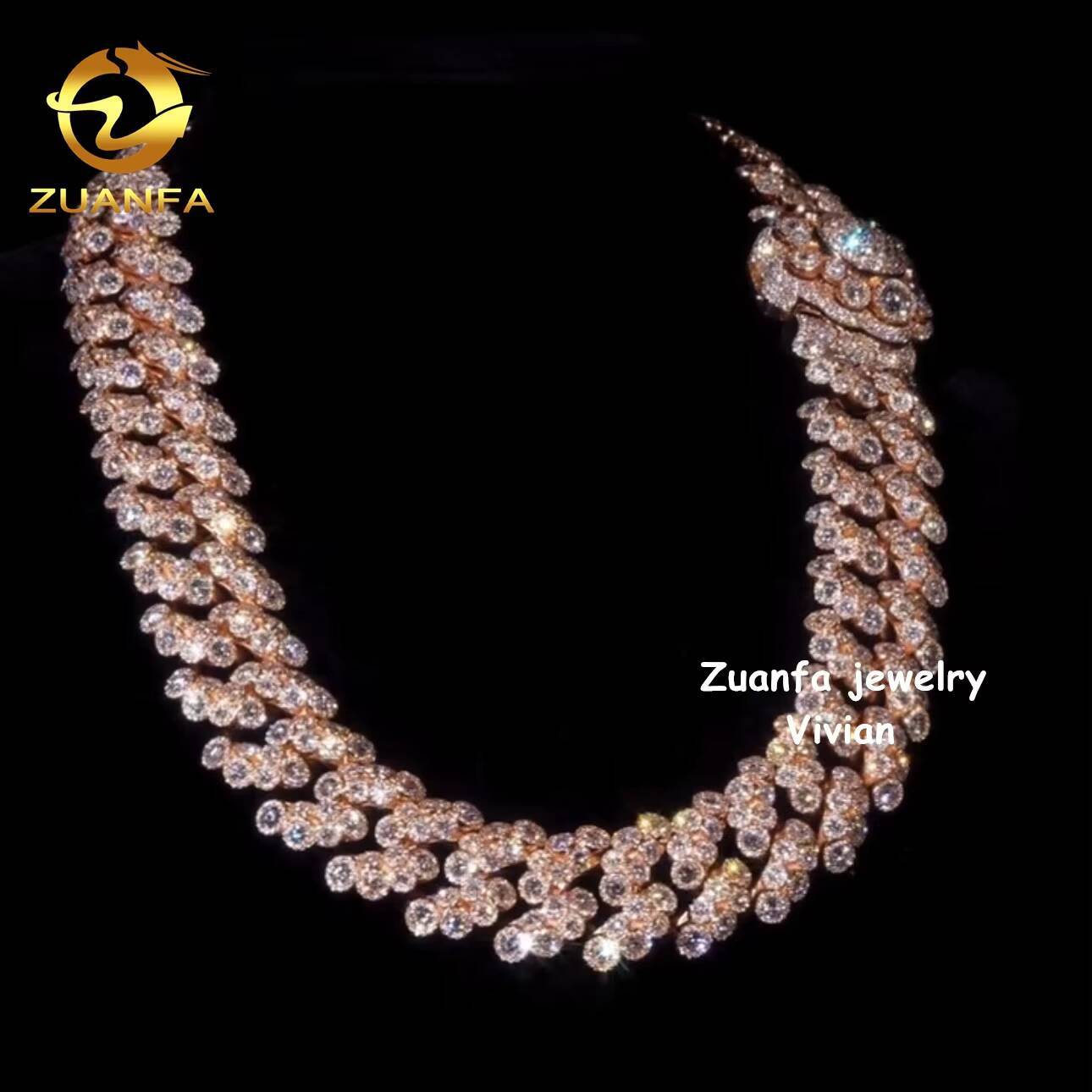 Iced Out 20mm VVS Moissanite Diamond Sterling Silver 925 Cuban Link Moissanite Hip Hop Cuban Link Chain Necklace