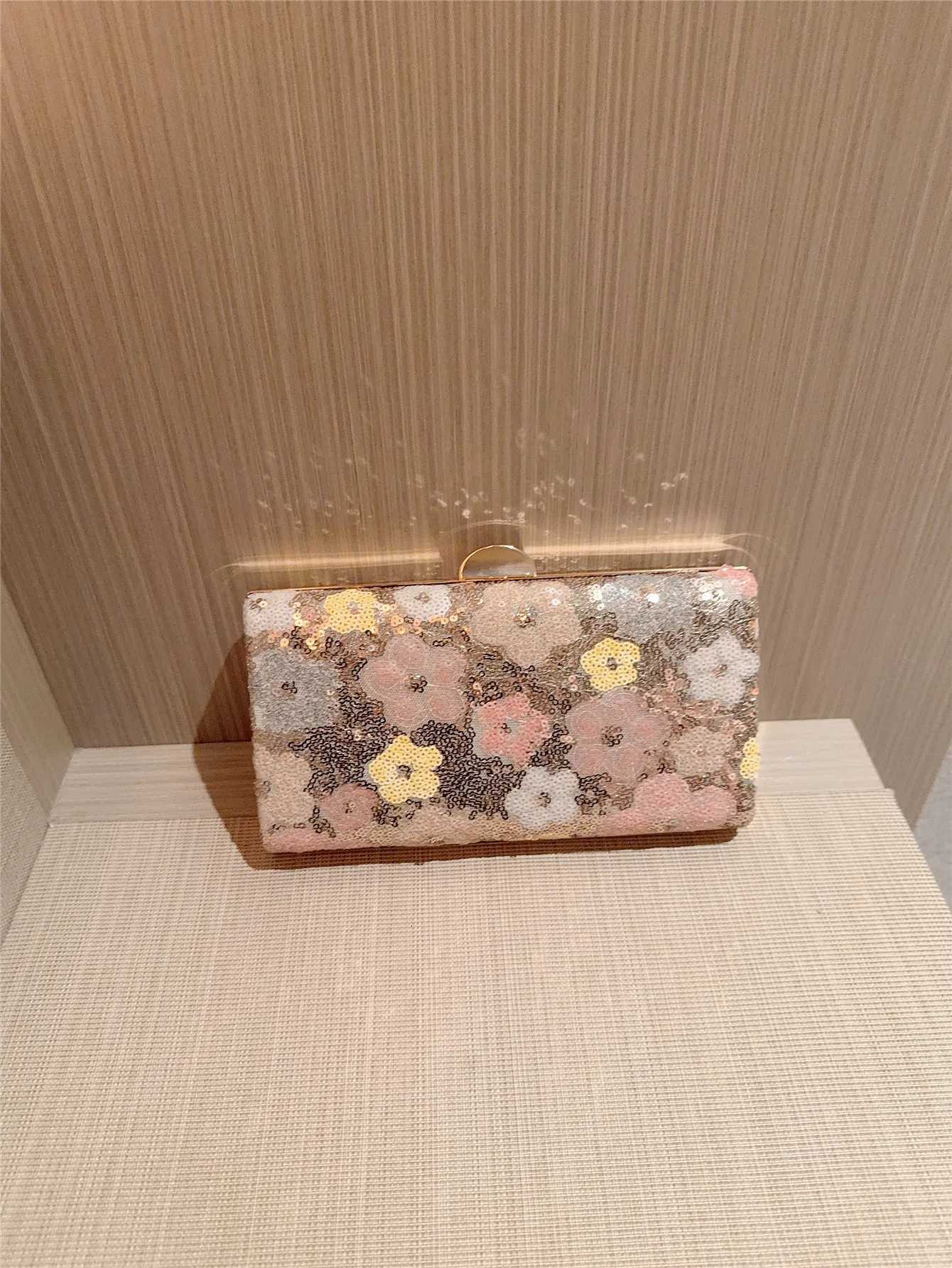 Fashion New Handbag Womens Sequin Flower HandHeld CrossBody Clutch Bag Cheongsam Small Bag Gold Bag Evening Bag H251027