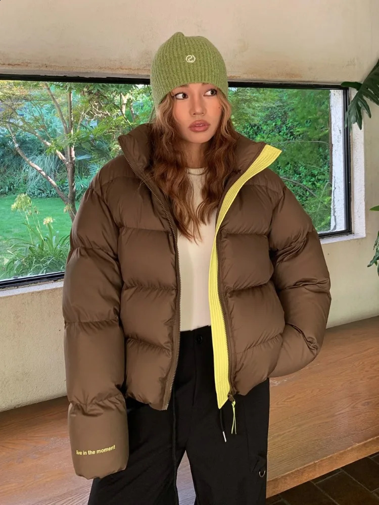 Winter Green Short Bread Parkas American Stand Collar Sports Casual Cotton Padded Coats Soft Warm Trendy Streetwear 251015