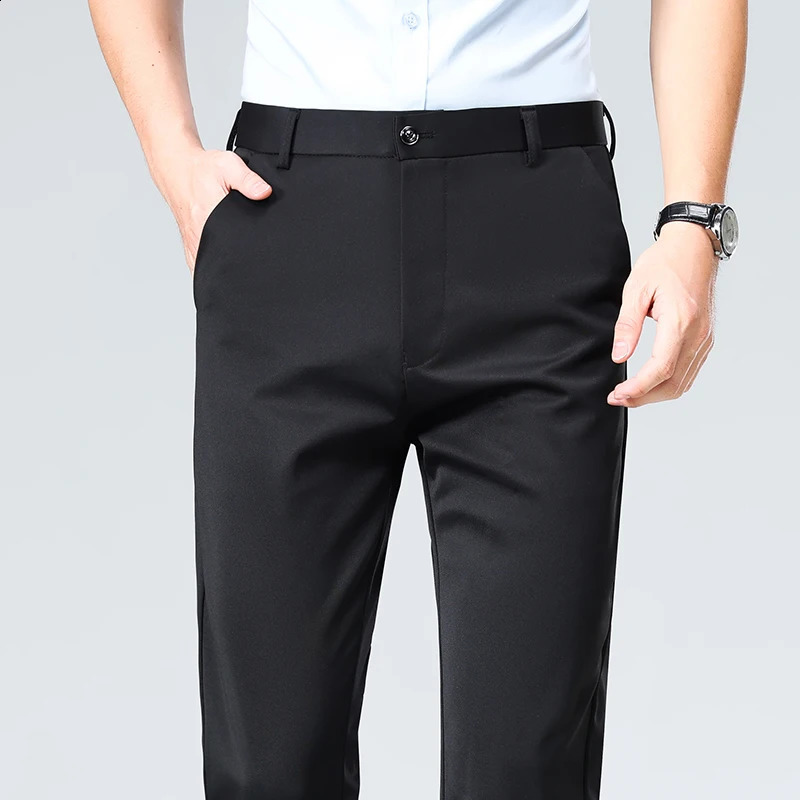 Plus Size Trousers Men Business Suit Pants Stretch Formal Dress Big Man Classic Black 251027