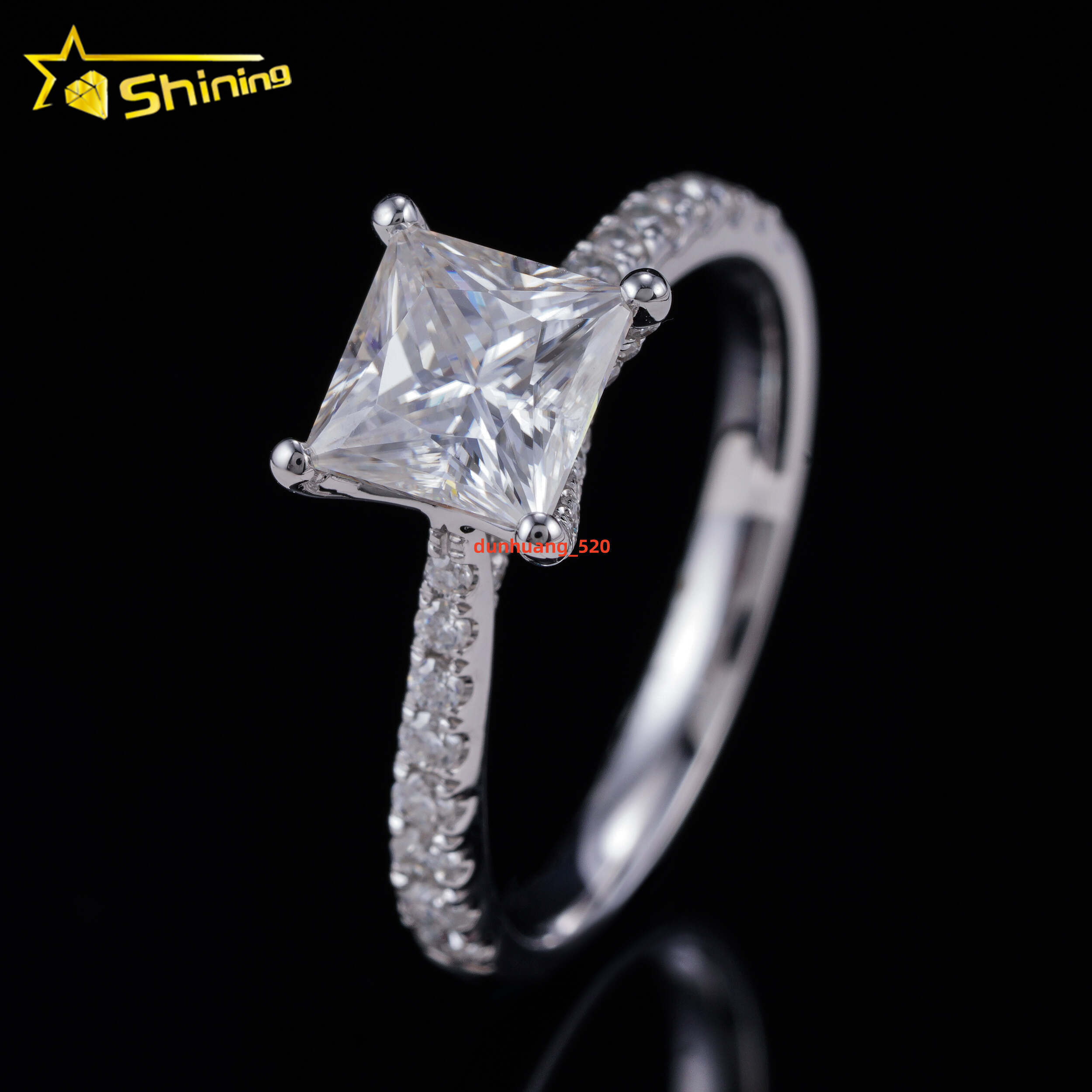 Ready to Ship 12ct Princess Cut 14k White Gold VVS Moissanite Diamond Engagement Rings for Gift