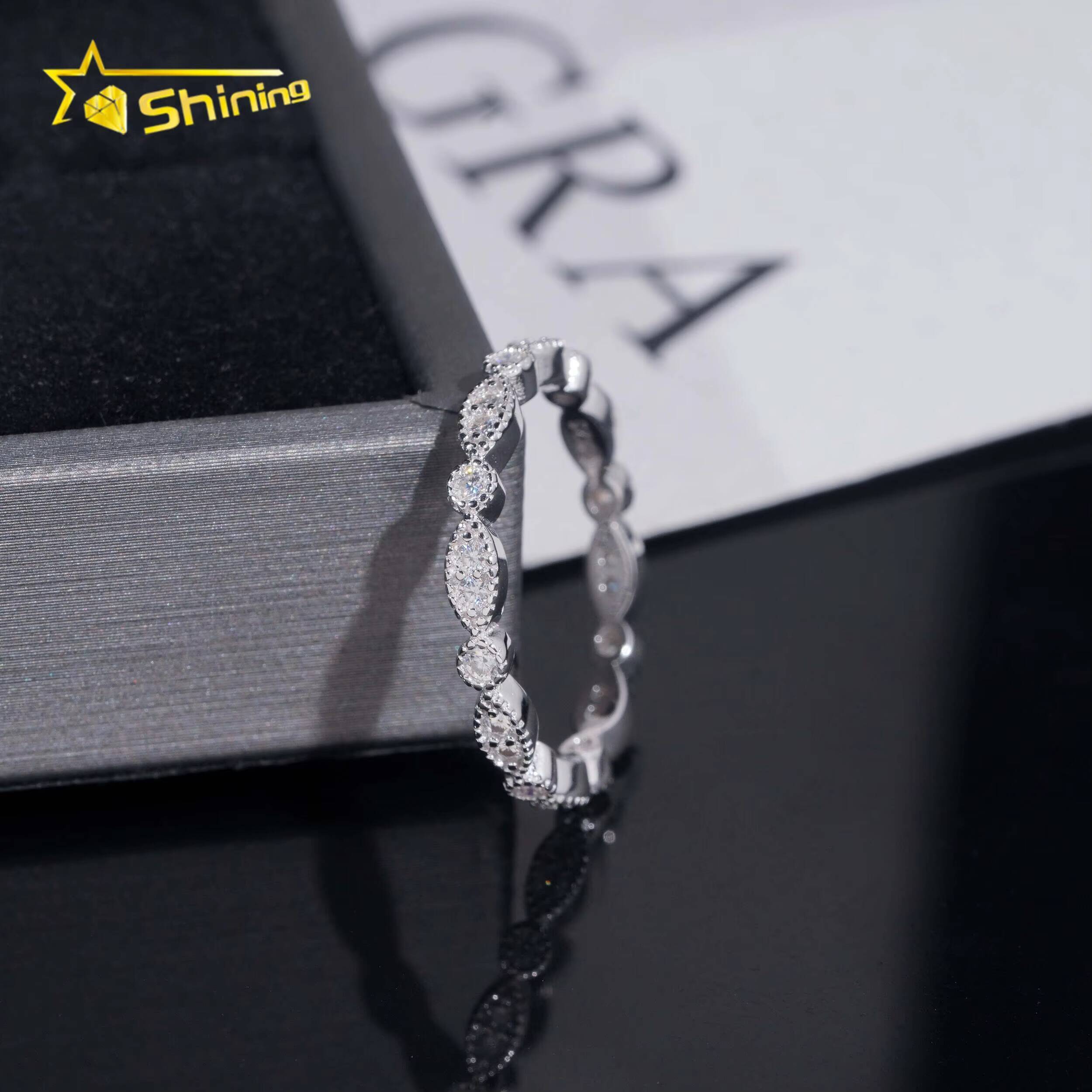 New Arrival Tiny Iced Out Eternity 925 Silver Diamond Engagement Ring VVS Moissanite Womens Rings