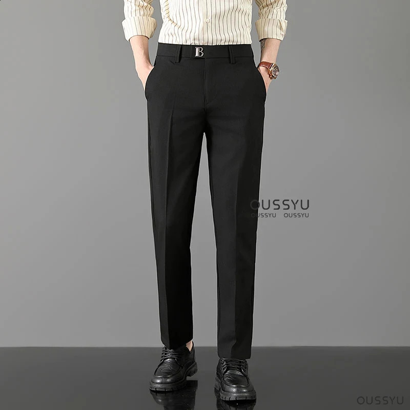Luxury Classic Formal Trousers Men Spring Summer Thin Business Grey Suit Office Work Social Korean Stretch Casual Pants Male 251027