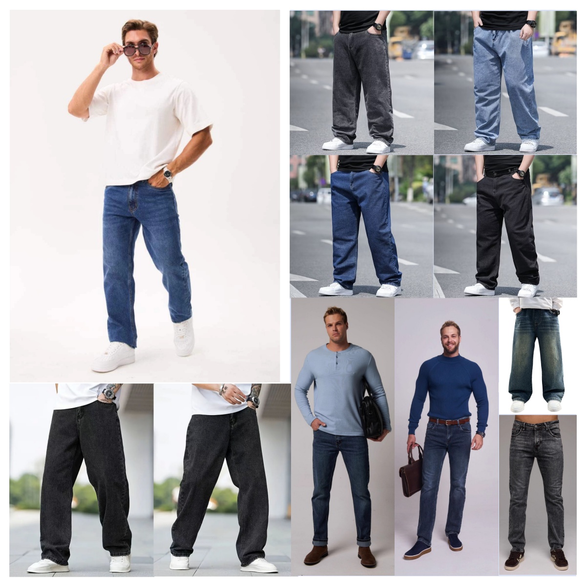 Men's Jeans Straight - Relaxed Large-sized Chubby Deep-groin Durable Straight-through Loose Elastic Force Denim Fit With Great Drape Tummy & Slim