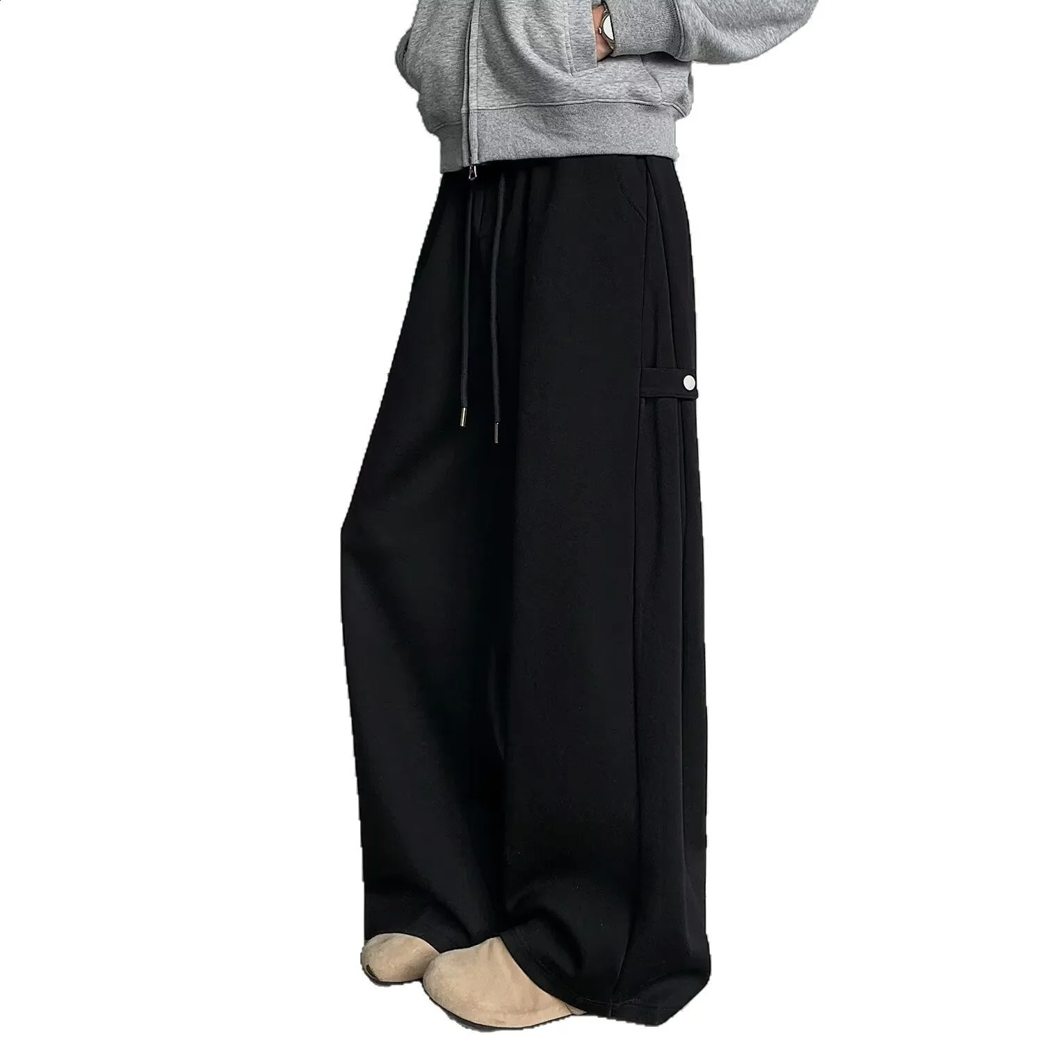 Gray Casual Pants Spring Autumn Style Unisex Wide Leg Design Adjustable Cuff Trendy Sweatpants Female Male Fashion 251027