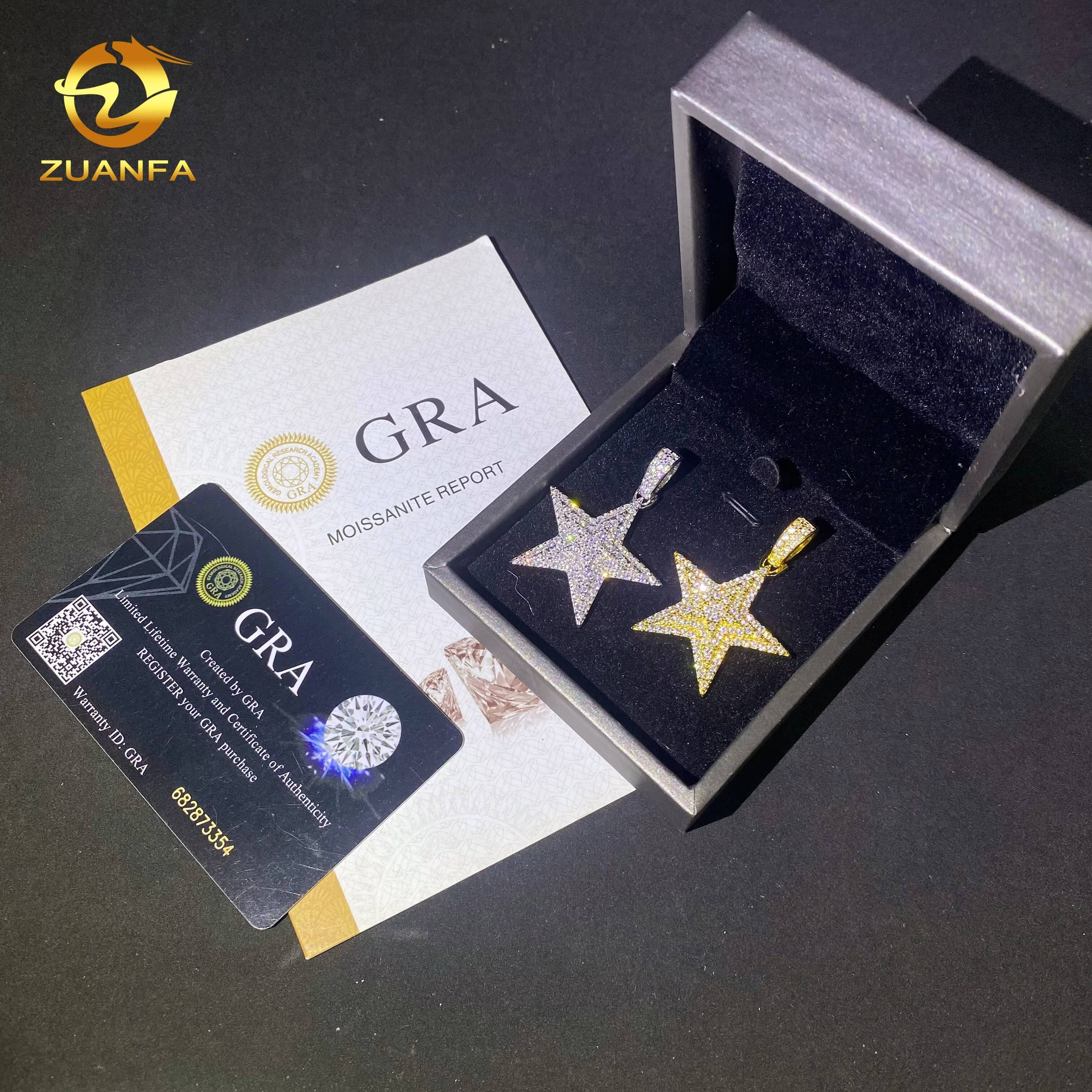 Ready to Ship Hip Hop Moissanite Star Charms Diamond Jewelry Iced Out 925 Silver VVS Moissanite Star Pendant GRA Certificate