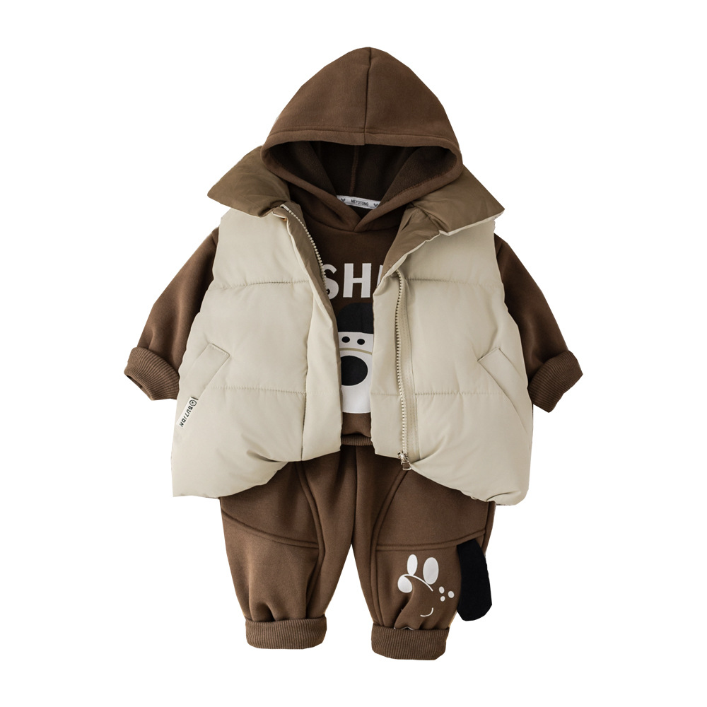 Free Shipping 2025 Boys Winter 3-Piece Set, Thickened 3D Dog Vest Outfit, Warm Thermal Clothing for Toddler & Infant