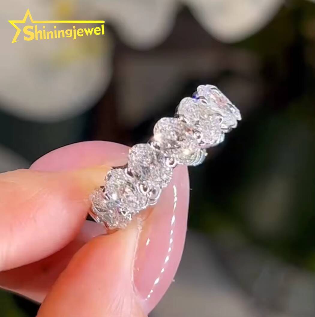 Fine Jewelry Fashion High Quality Oval Shape Band Rings Full Eternity Engagement VVS1 Diamond Ring