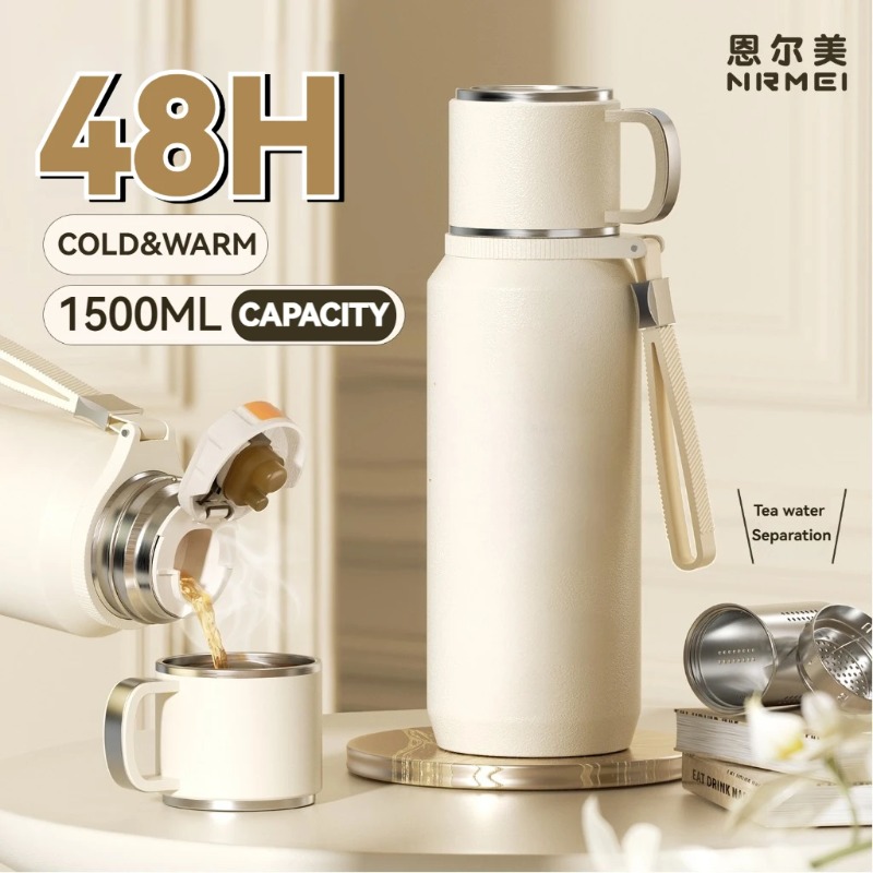 1.5L Thermos Bottle Stainless Steels Vacuum Flask Hot Coffee Tea Water Heat Preservation Bottles Cold Tumbler Drinkware W260226