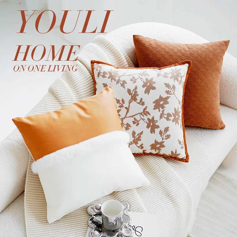 Pillow Case French Orange Floral Luxury Cushion Cover For Home Sofa Bed Throw case Living Room Decorative C251028
