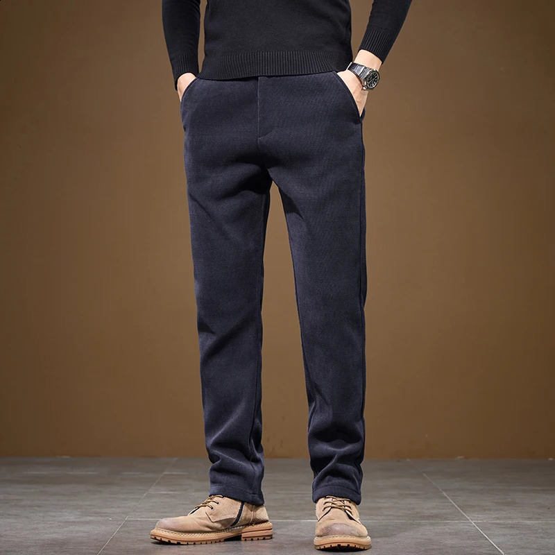 Fashion Straight Male Casual Corduroy Pants Korean Autumn Winter Business Work Trousers Solid Color Luxury Mens Clothing 251027