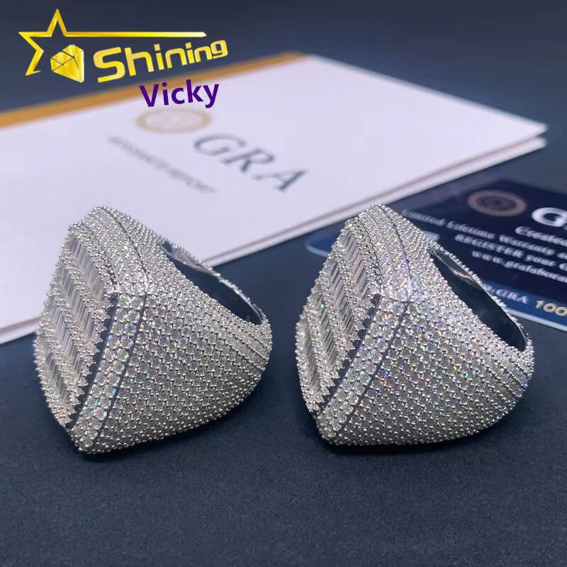 Fine Jewelry Luxury Men Hip Hop Ring Custom 925 Sterling Silver Iced Out Baguette Moissanite Diamond Ring